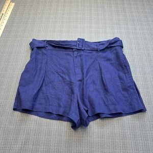 New Joie Linen Belted High‎ Waisted Shorts XL Blue Vacation Coastal Beach Summer